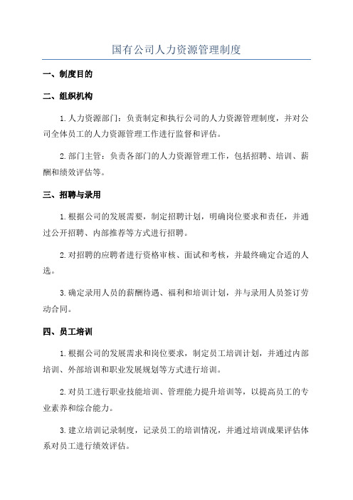 国有公司人力资源管理制度