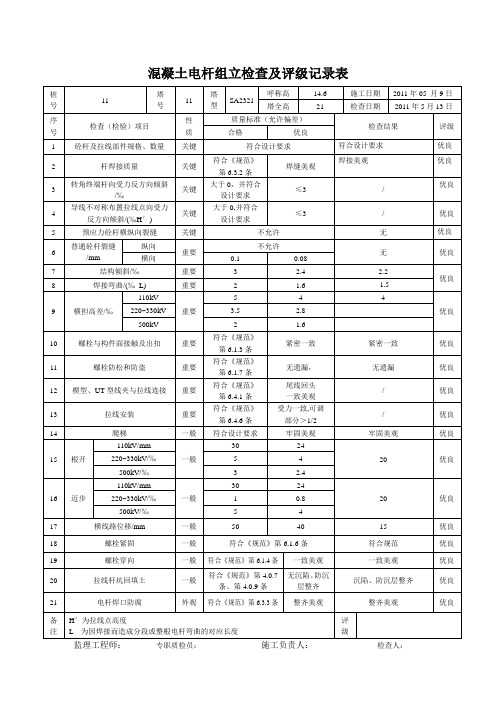 线塔3  混凝土电杆组立检查及评级记录表