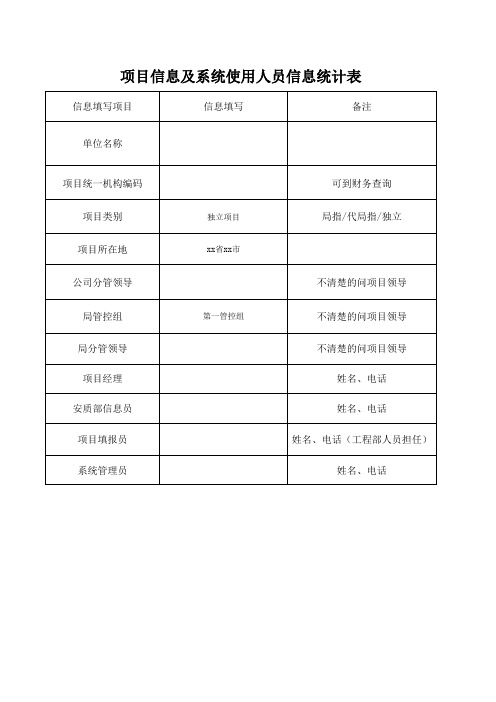 XX项目信息及系统使用人员信息统计表