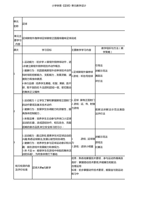 小学体育《足球》单元教学设计