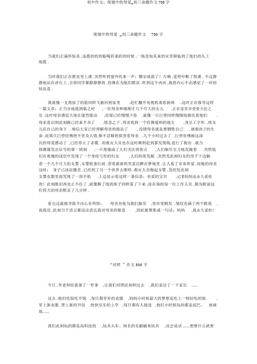 初中作文：废墟中的母爱_初三命题作文700字