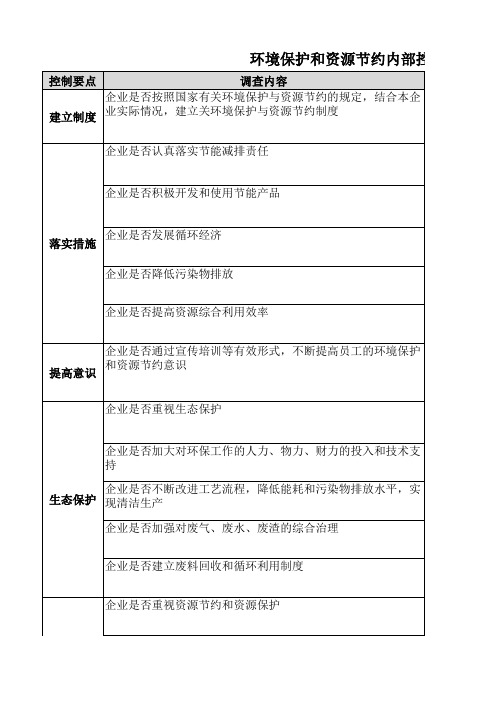 环境保护和资源节约内部控制调查问卷