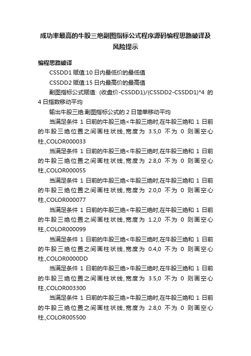 成功率最高的牛股三绝副图指标公式程序源码编程思路破译及风险提示