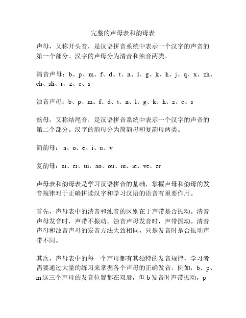 完整的声母表和韵母表