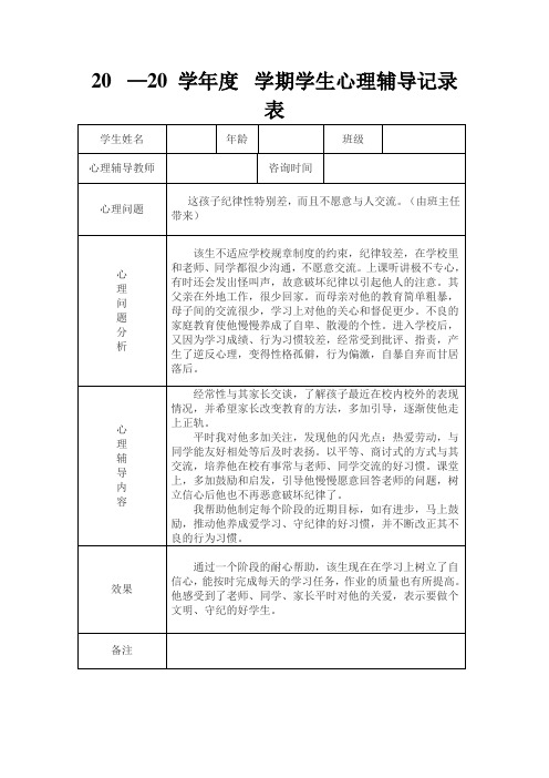 心理辅导室学生心理辅导记录表(18份)