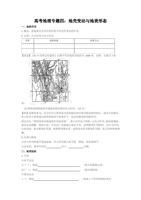 高考地理专题四：地壳变动与地表形态