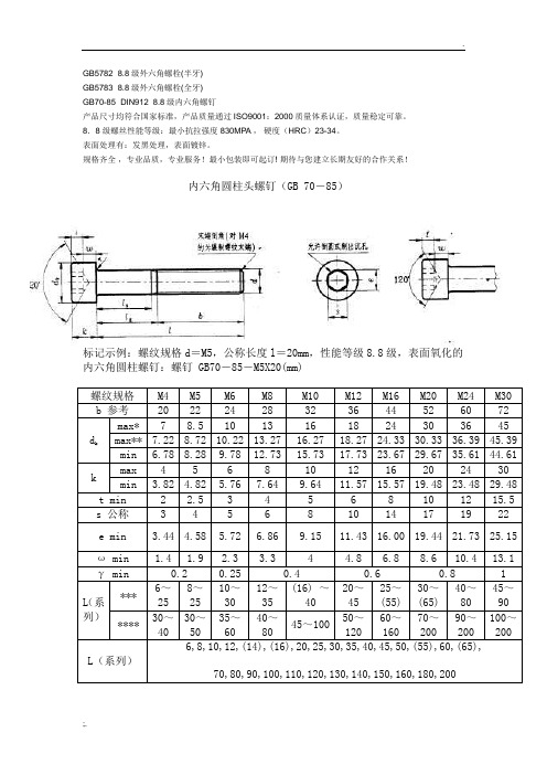 内六角螺钉标准