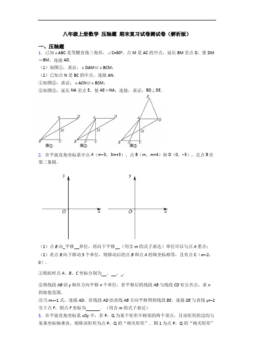 八年级上册数学 压轴题 期末复习试卷测试卷(解析版)