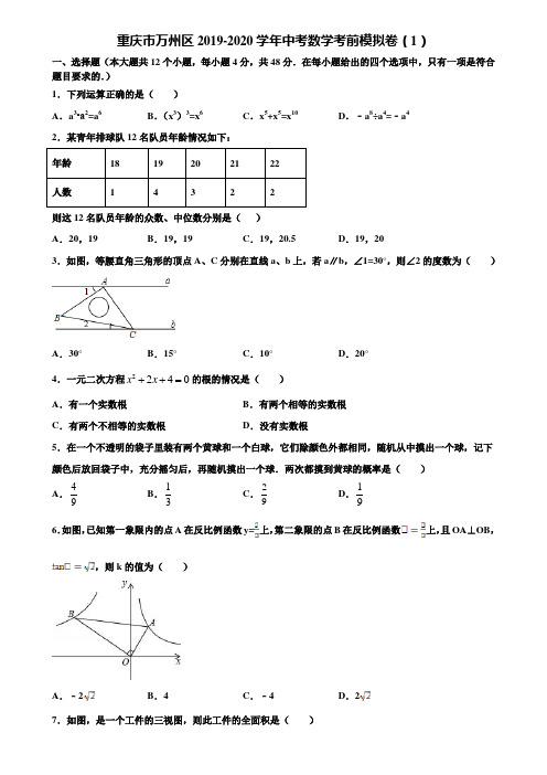 重庆市万州区2019-2020学年中考数学考前模拟卷(1)含解析