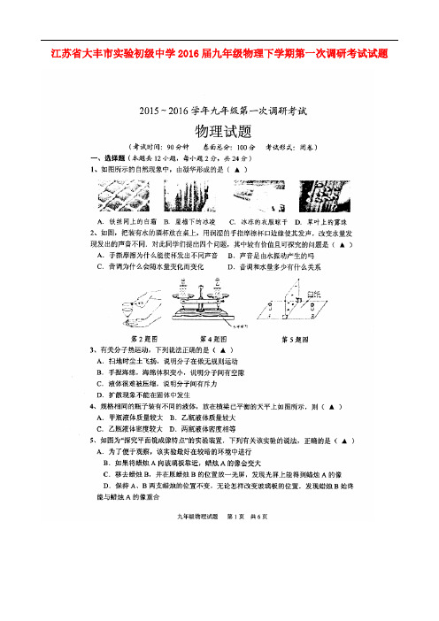 江苏省大丰市实验初级中学九年级物理下学期第一次调研