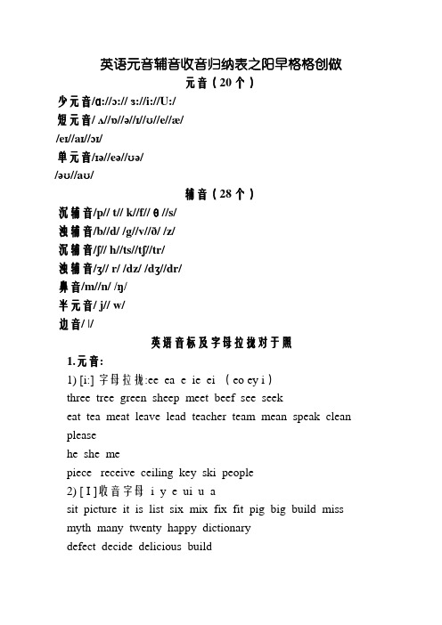 英语元音辅音发音归纳表