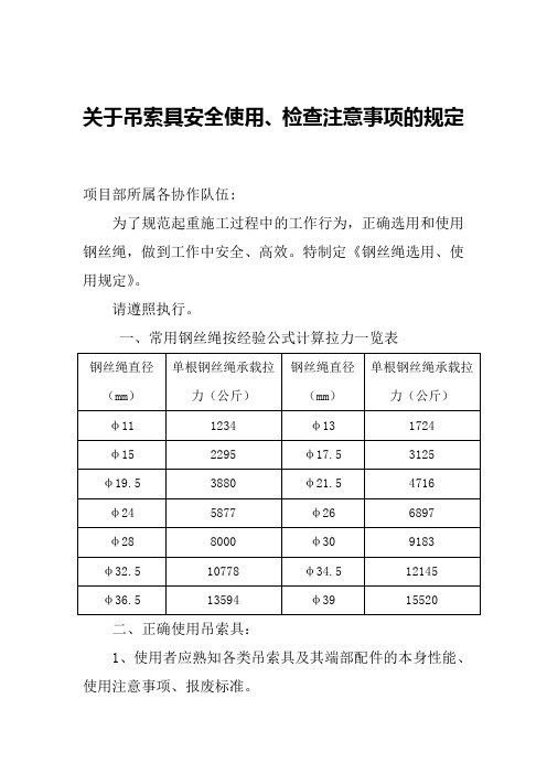 关于吊索具安全使用、检查注意事项的规定