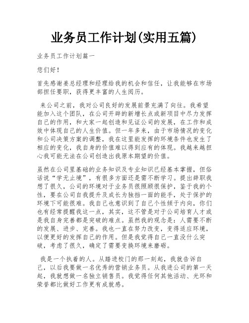 业务员工作计划(实用五篇)