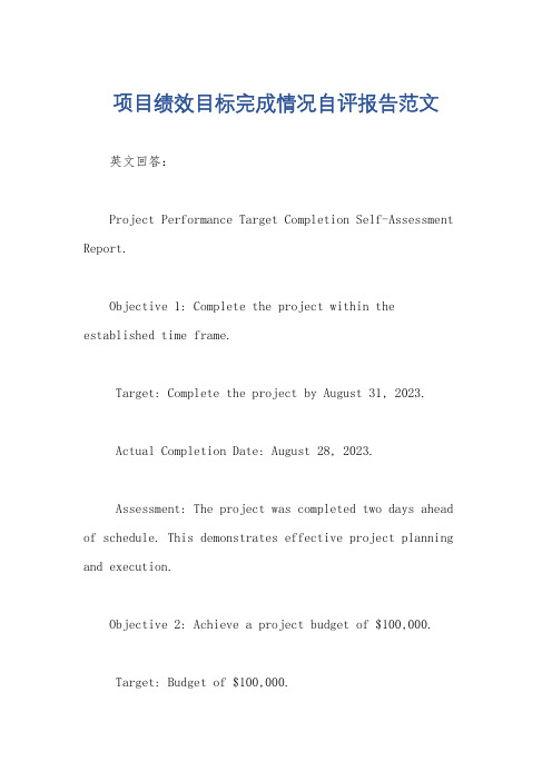 项目绩效目标完成情况自评报告范文