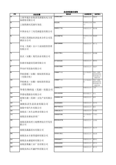 芜湖市工商企业客户名录2013版新版