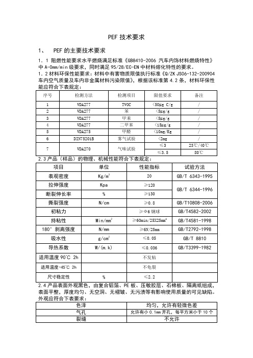 PEF聚乙烯高发泡材料技术要求