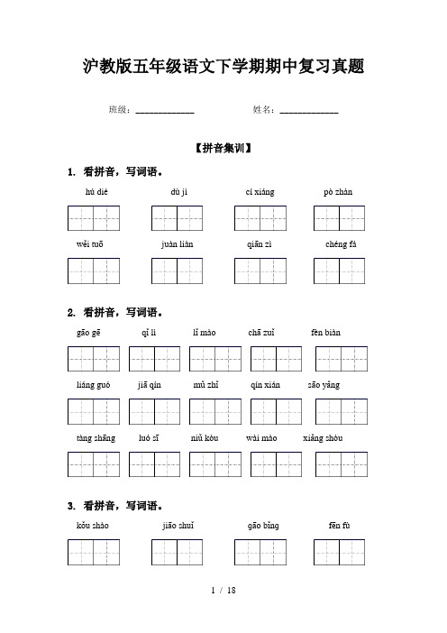 沪教版五年级语文下学期期中复习真题