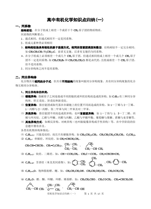 高中有机化学知识归纳(完整版)