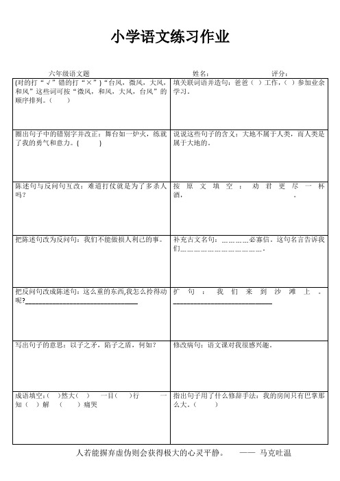 小学六年级语文课堂延伸练习I (75)