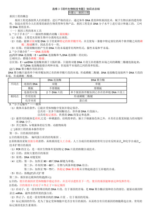 人教版高中生物选修3知识点总结(详细)