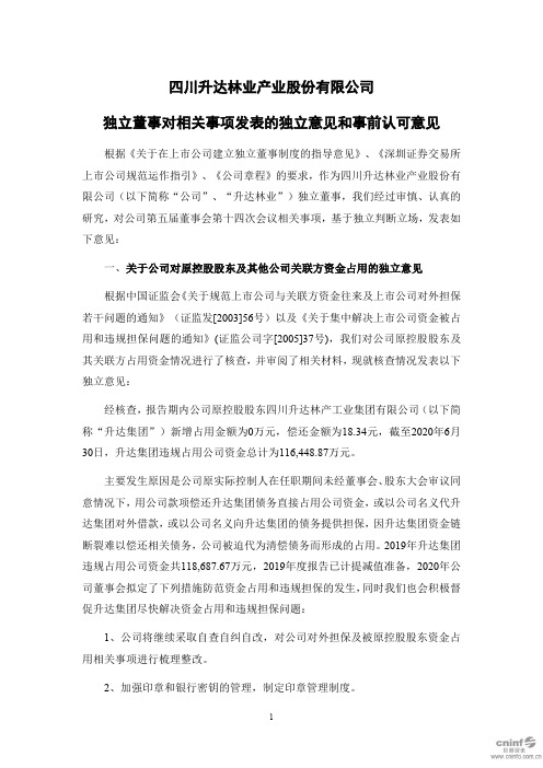 升达：独立董事对相关事项发表的独立意见和事前认可意见