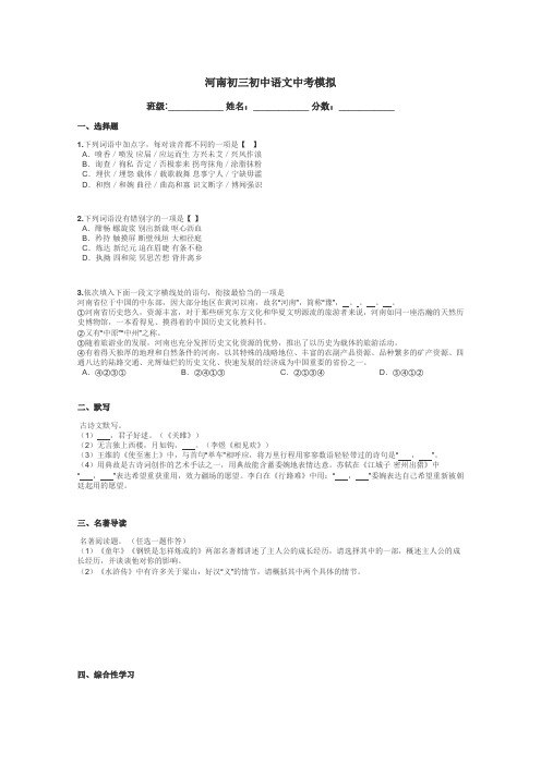 河南初三初中语文中考模拟带答案解析
