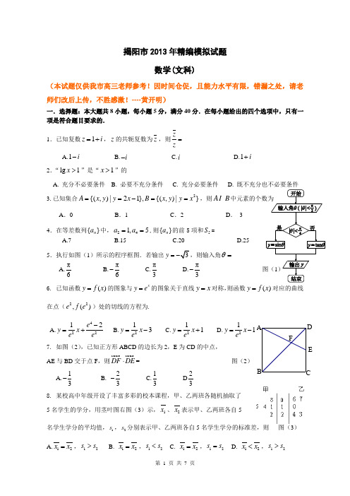 2013揭阳精编模拟试题(文)