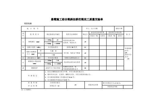 悬臂施工结合梁斜拉桥的梁完工质量交验单