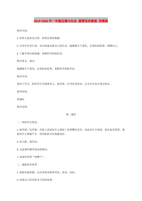 2019-2020年一年级品德与社会 踏雪玩冰教案 苏教版