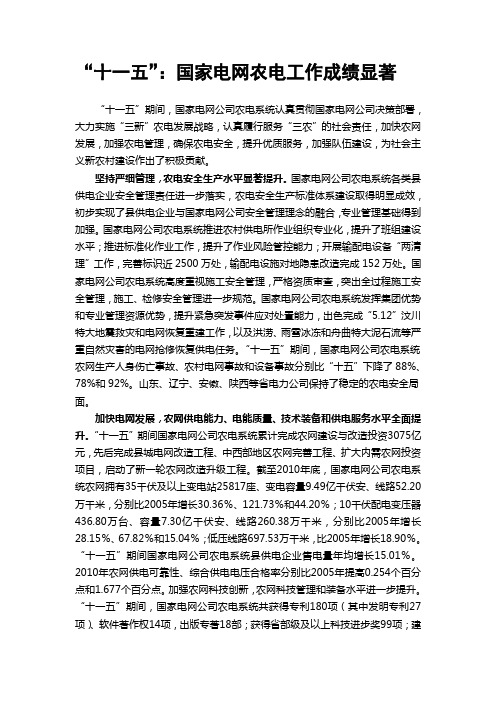 十一五国家电网农电工作成绩显着