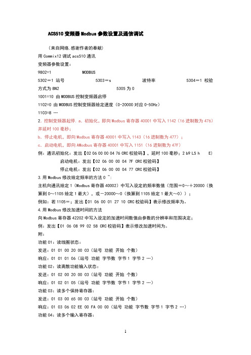 acs510变频器modbus参数设置及通信调试(1)