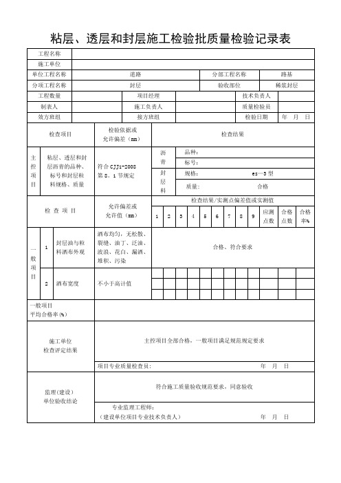 粘层、透层和封层施工检验批质量检验记录表