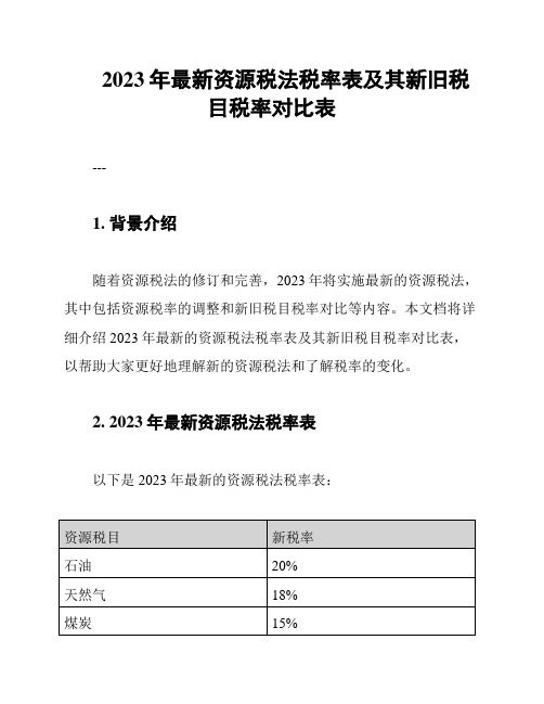 2023年最新资源税法税率表及其新旧税目税率对比表