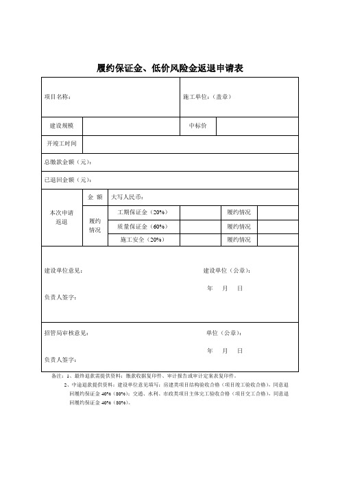 履约保证金退回申请表