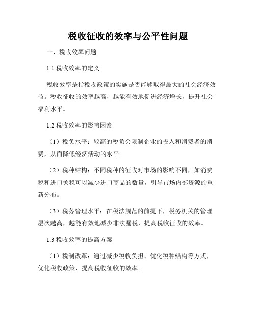 税收征收的效率与公平性问题