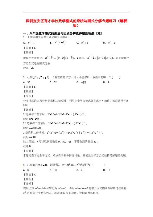 深圳宝安区育才学校数学整式的乘法与因式分解专题练习(解析版)