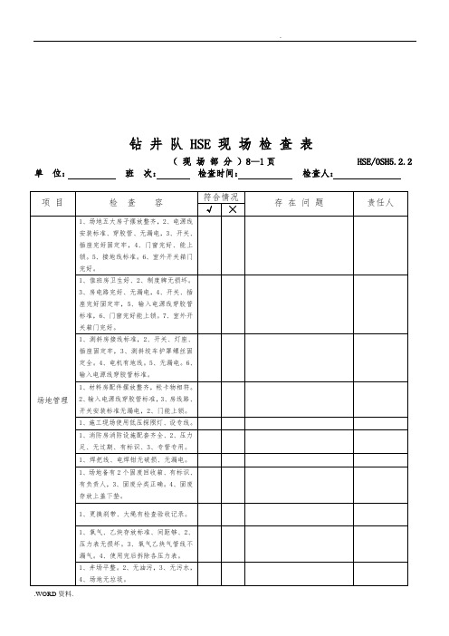 钻井队HSE现场检查记录表