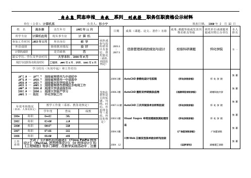 高永惠同志申报高教系列副教授职务任职资格公示材料