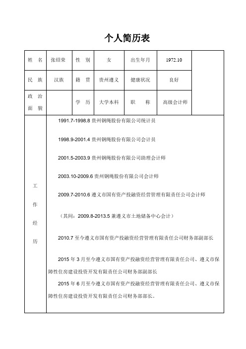 财务负责人个人简历