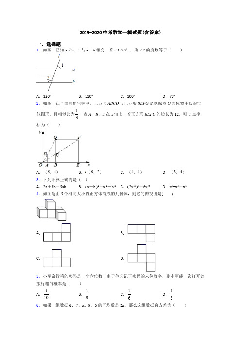 2019-2020中考数学一模试题(含答案)