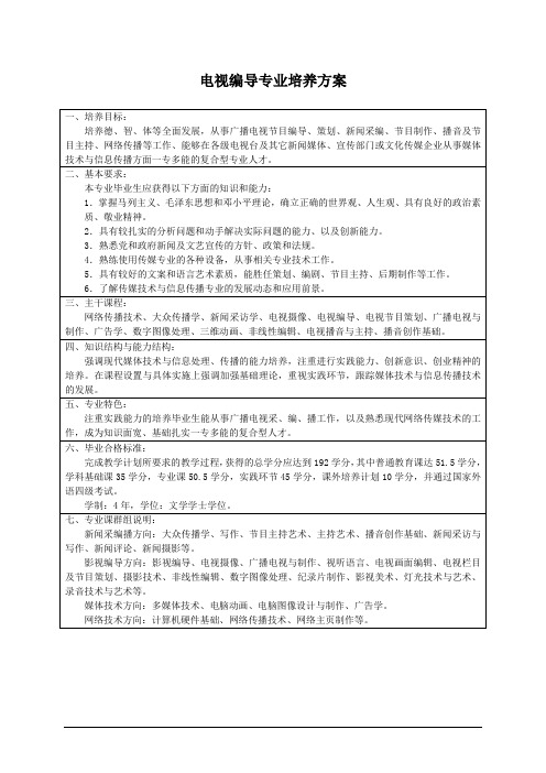 电视编导专业培养方案