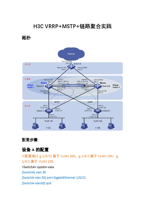 H3C VRRP+MSTP+链路聚合实战