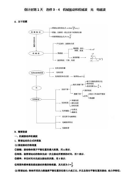 【课堂新坐标】2019届高三物理(通用版)二轮复习 第2部分 倒计时第1天 选修3-4 机械振动和机械波 光