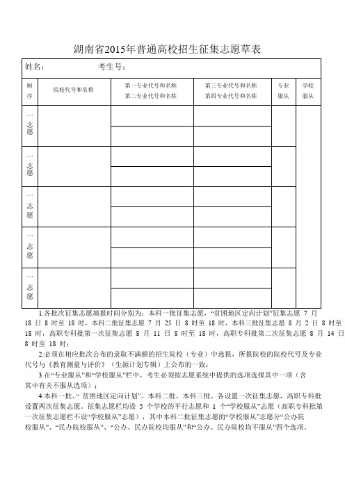 征集志愿草表及填报简要说明