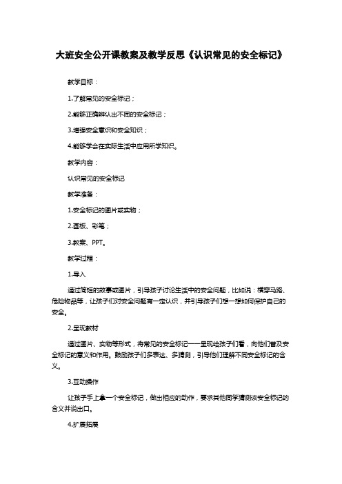 大班安全公开课教案及教学反思《认识常见的安全标记》