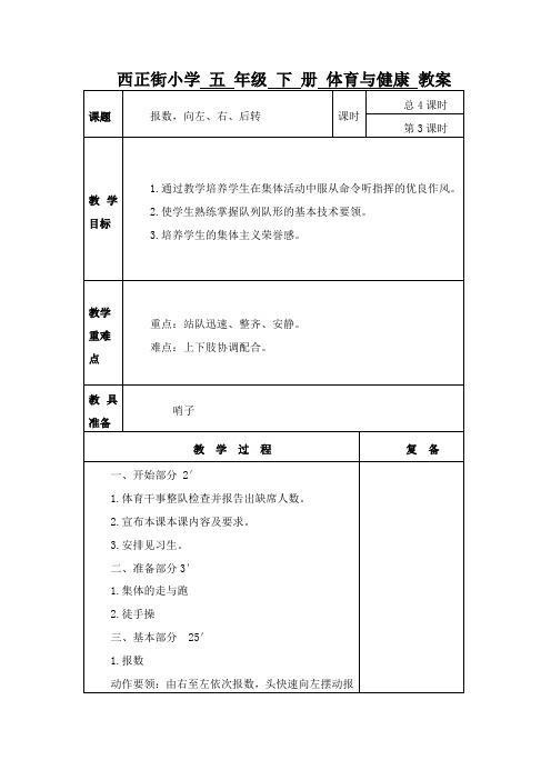 报数,向左、右、后转