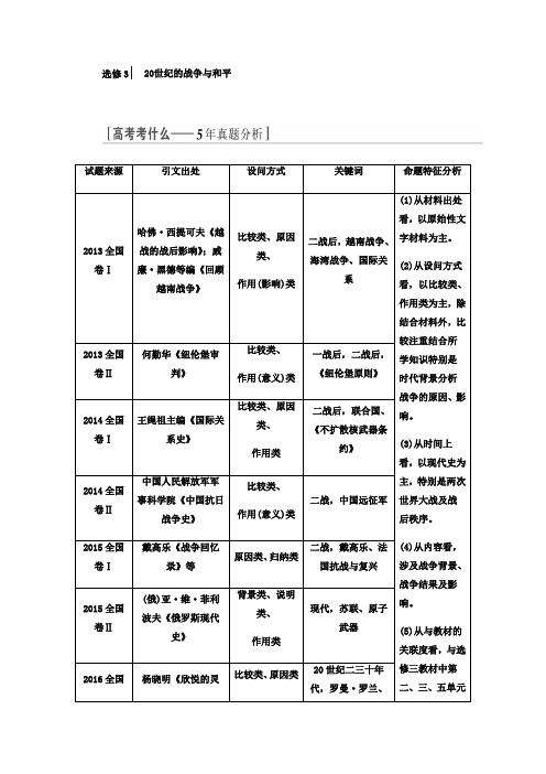 2018届高考历史二轮专题复习教参：第四板块 选修3 20世纪的战争与和平