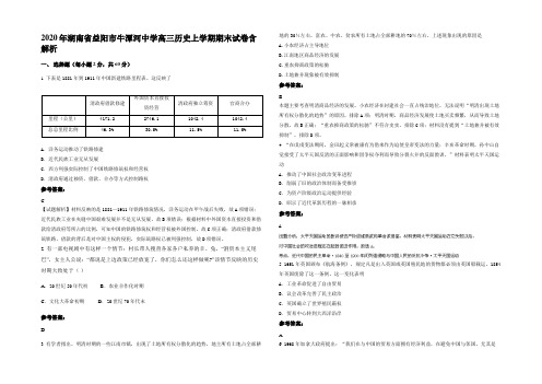 2020年湖南省益阳市牛潭河中学高三历史上学期期末试卷含解析