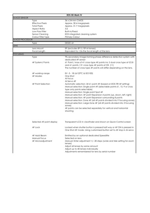 EOS 5DS Mark II Camera Specifications说明书