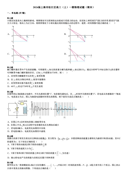 2024届上海市松江区高三(上)一模物理试题(期末)